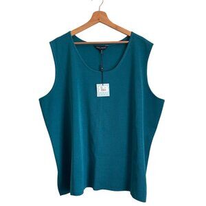 Ming Wang Women Tank Top Size 3X Teal Knit Classic Minimalist Resort Coastal